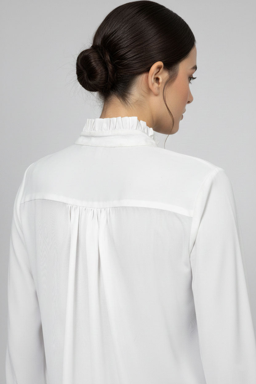 Front Pleated Ruffle Neck Shirt