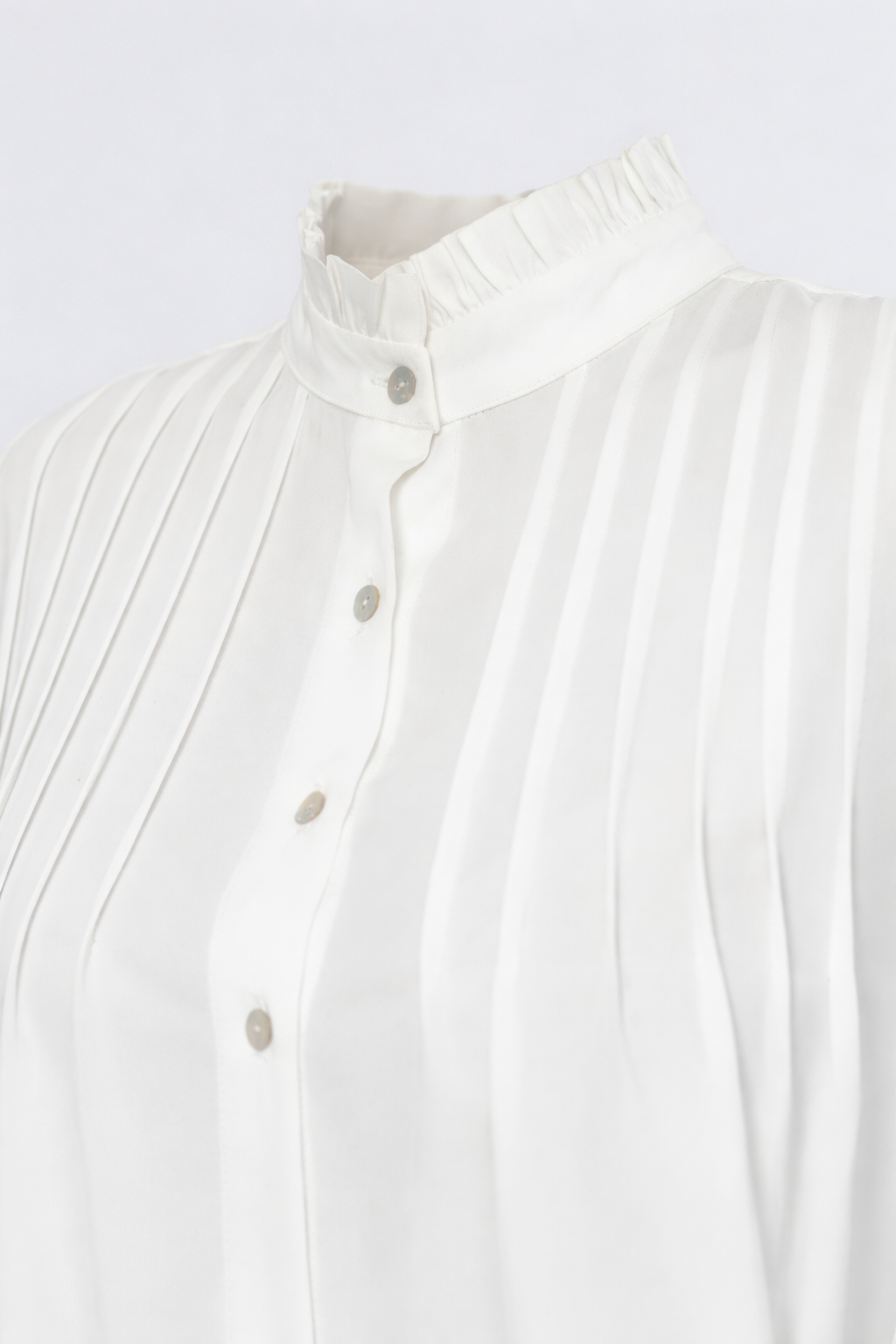 Front Pleated Ruffle Neck Shirt