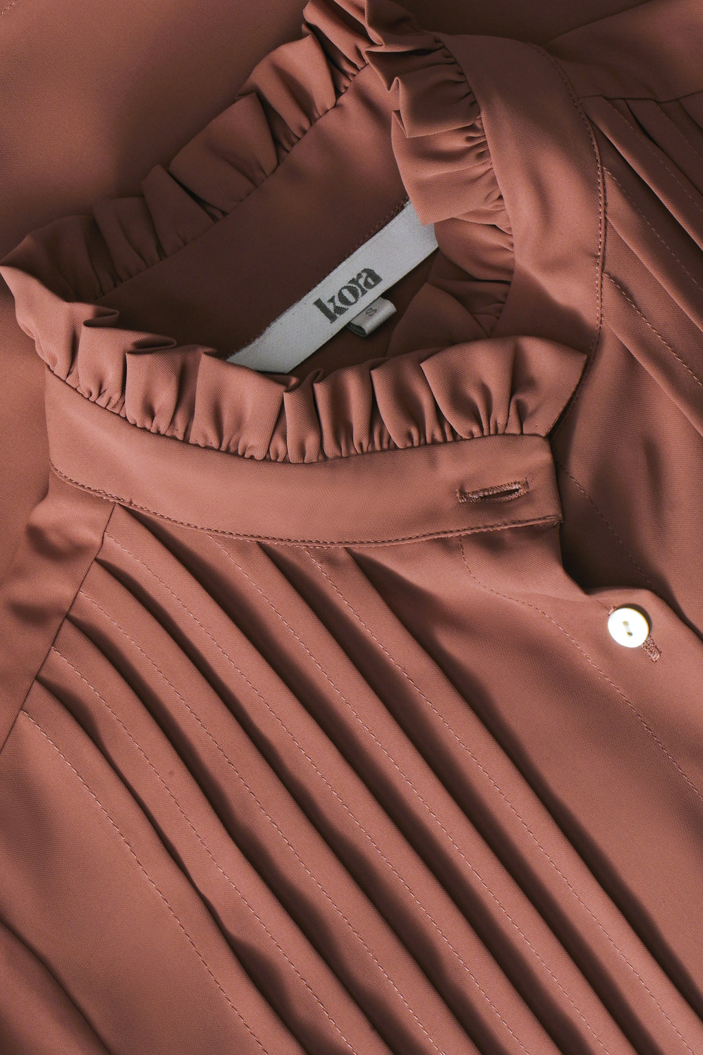 Front Pleated Ruffle Neck Shirt