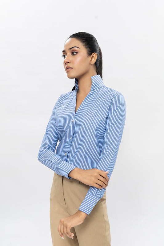 Striped Shirt With Stand Collar