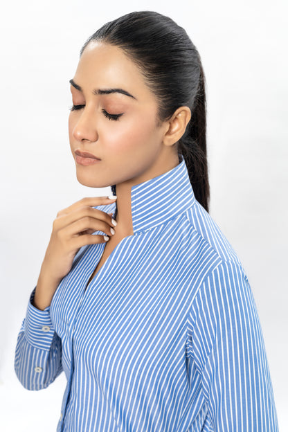 Striped Shirt With Stand Collar